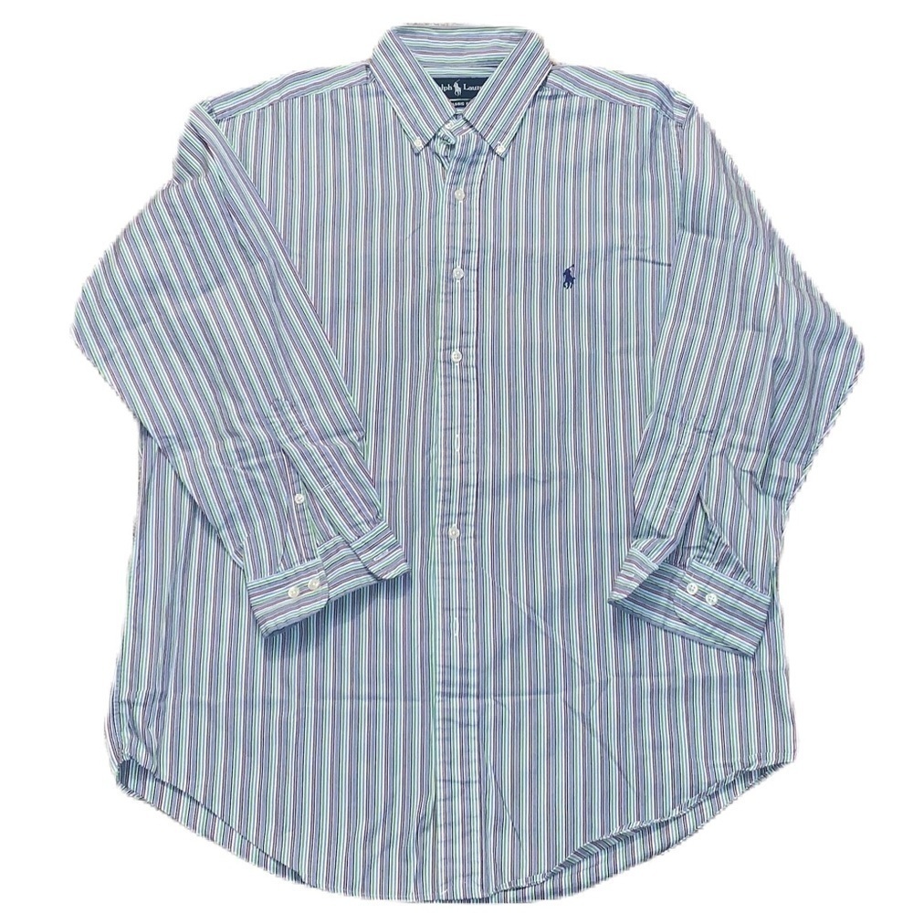 Polo Ralph Lauren L Oxford Classic Fit Large Dress Shirt Colorful Stripes EUC
